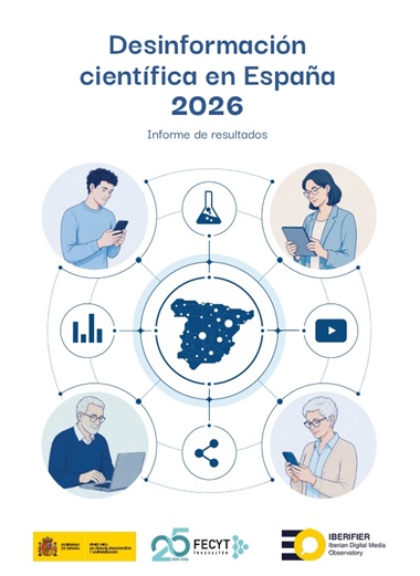 Portada del informe de resultados 'Desinformación Científica en España 2026'.