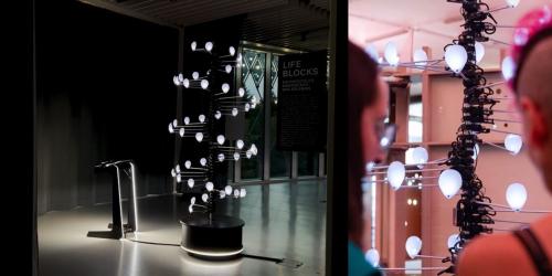 Pieza interactiva "Life Blocks" en dos entornos diferentes. Exposición "Life’s Journey"