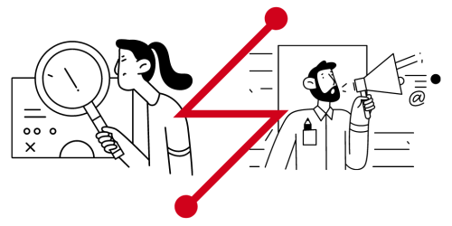 Dos personas una que investiga y otra que comunica, desconectas, separadas